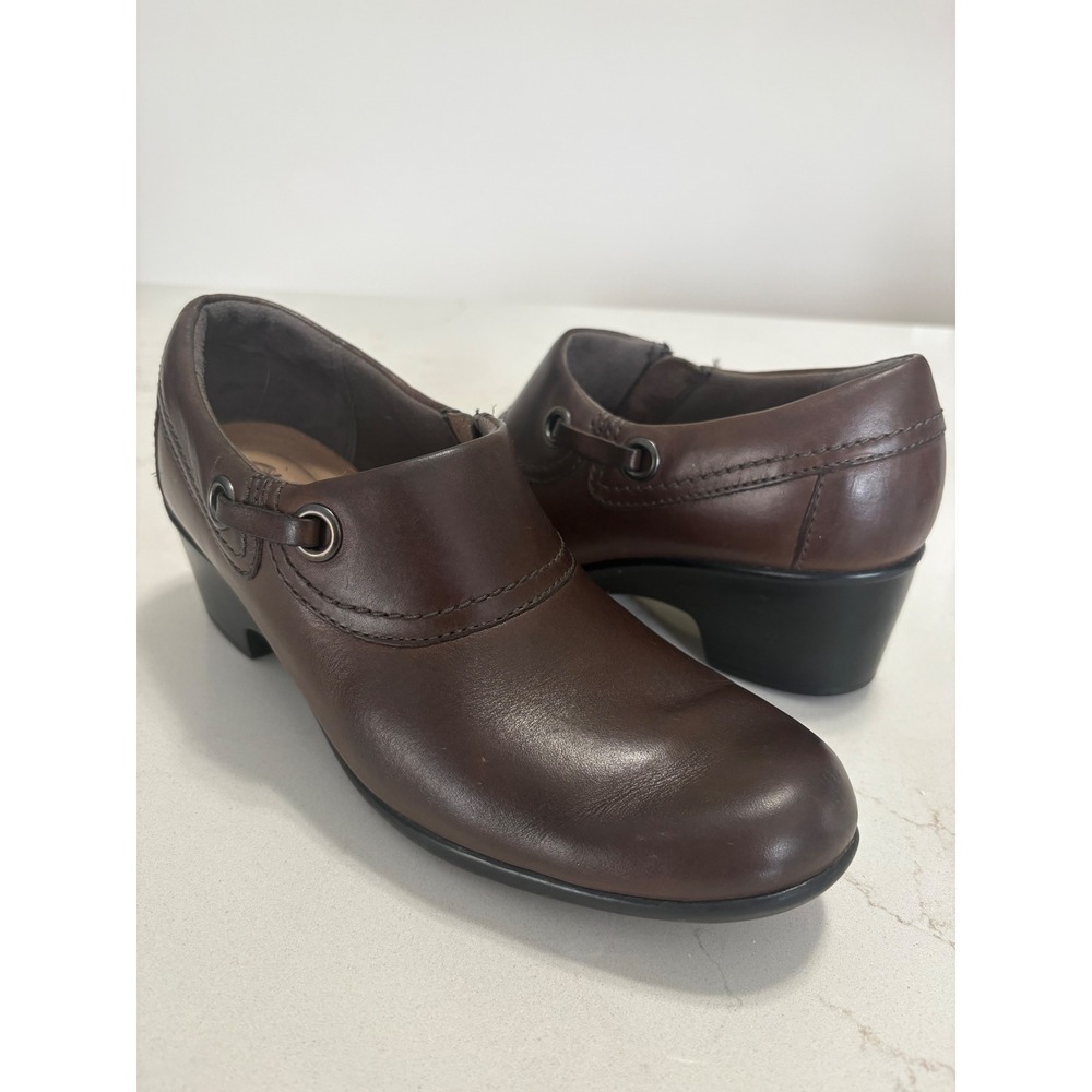 Clarks Collection Genette Curve Brown Leather Ankle Booties Shooties 8M Comfort